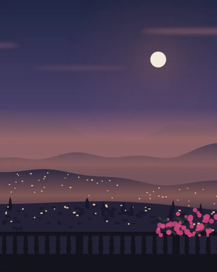 Drawing of the hills above Sarandë, night