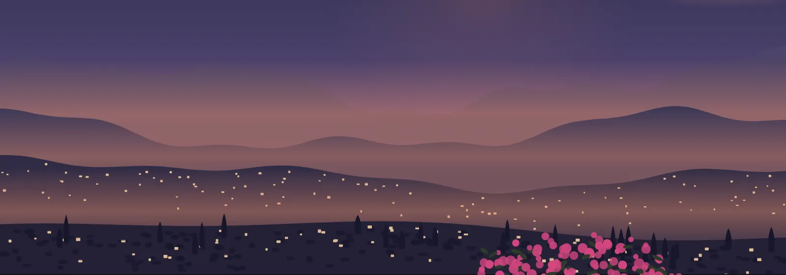 Drawing of Sarandë at dusk, with the town lights on