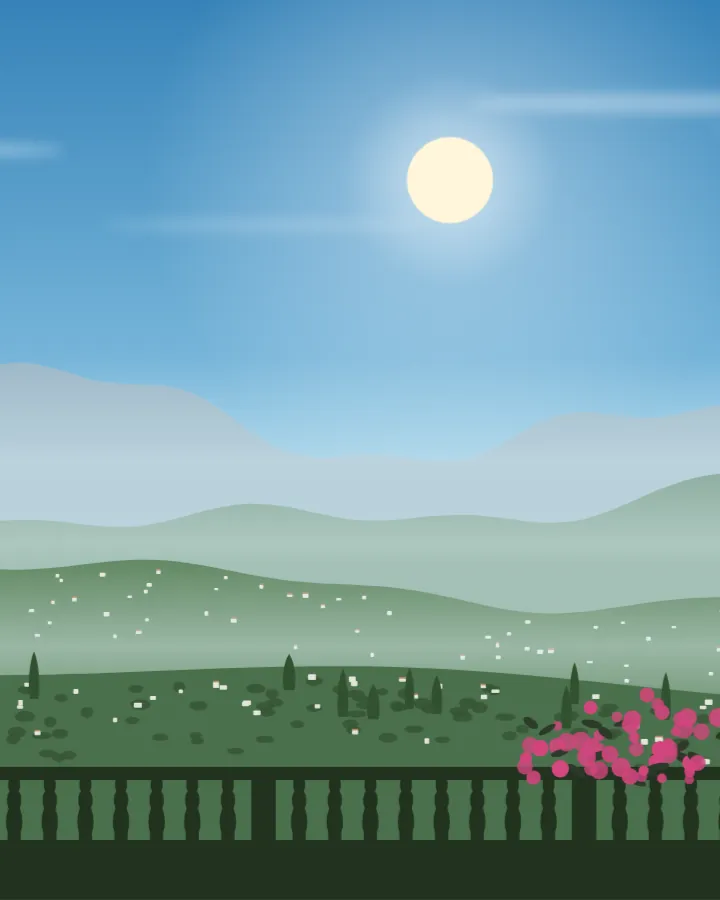 Drawing of the hills above Sarandë, midday