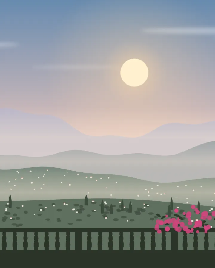 Drawing of the hills above Sarandë, morning